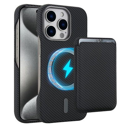 Carbon Fiber MagSafe Magnetic Card Holder Phone Case - For iPhone 15 Pro Max / 15 Pro / 15 Plus / 15