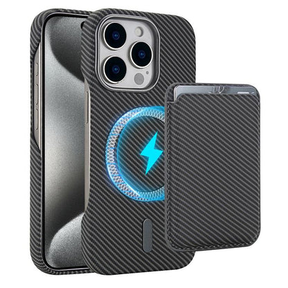 Carbon Fiber MagSafe Magnetic Card Holder Phone Case - For iPhone 15 Pro Max / 15 Pro / 15 Plus / 15