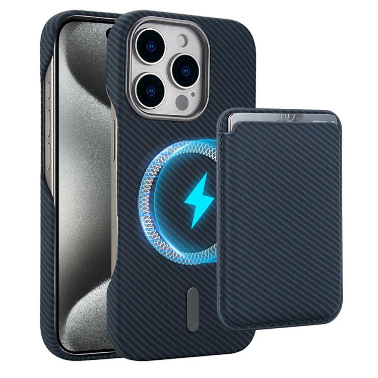 Carbon Fiber MagSafe Magnetic Card Holder Phone Case - For iPhone 15 Pro Max / 15 Pro / 15 Plus / 15