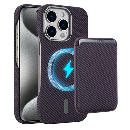 Carbon Fiber MagSafe Magnetic Card Holder Phone Case - For iPhone 15 Pro Max / 15 Pro / 15 Plus / 15