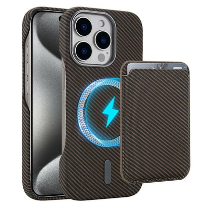 Carbon Fiber MagSafe Magnetic Card Holder Phone Case - For iPhone 15 Pro Max / 15 Pro / 15 Plus / 15