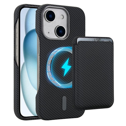 Carbon Fiber MagSafe Magnetic Card Holder Phone Case - For iPhone 15 Pro Max / 15 Pro / 15 Plus / 15