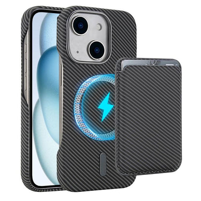 Carbon Fiber MagSafe Magnetic Card Holder Phone Case - For iPhone 15 Pro Max / 15 Pro / 15 Plus / 15
