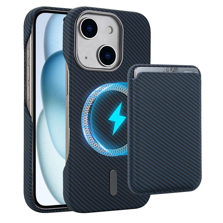 Carbon Fiber MagSafe Magnetic Card Holder Phone Case - For iPhone 15 Pro Max / 15 Pro / 15 Plus / 15