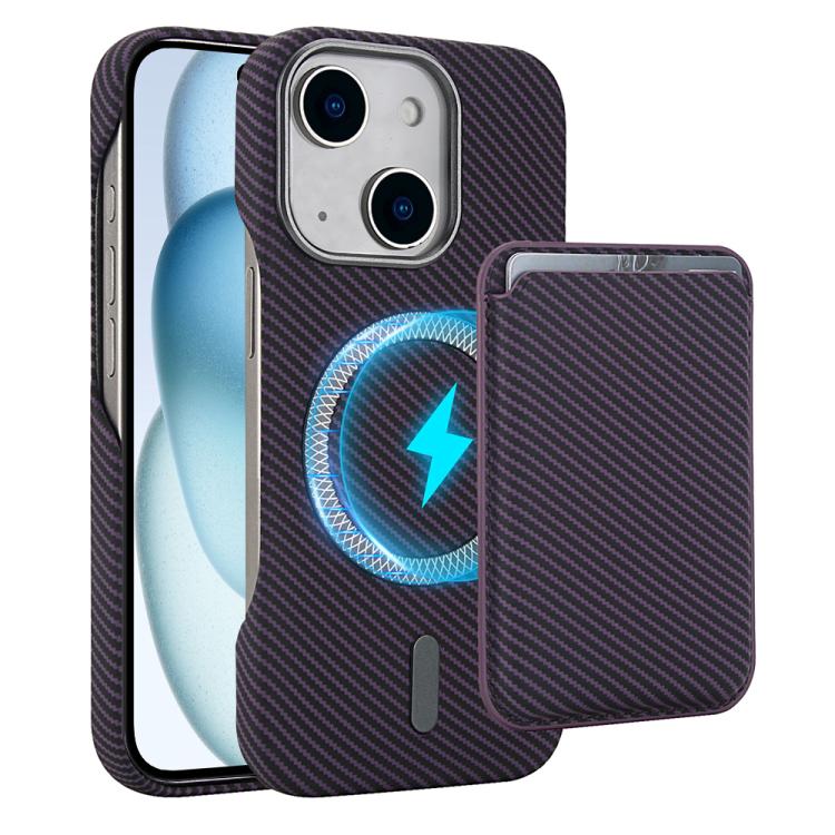 Carbon Fiber MagSafe Magnetic Card Holder Phone Case - For iPhone 15 Pro Max / 15 Pro / 15 Plus / 15