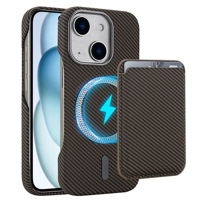 Carbon Fiber MagSafe Magnetic Card Holder Phone Case - For iPhone 15 Pro Max / 15 Pro / 15 Plus / 15