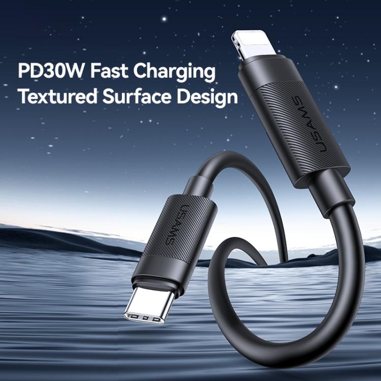 USAMS SJ781 U94 USB-C to 8 Pin 30W Fast Charging Black Data Cable 1M at MosAccessories.co.uk