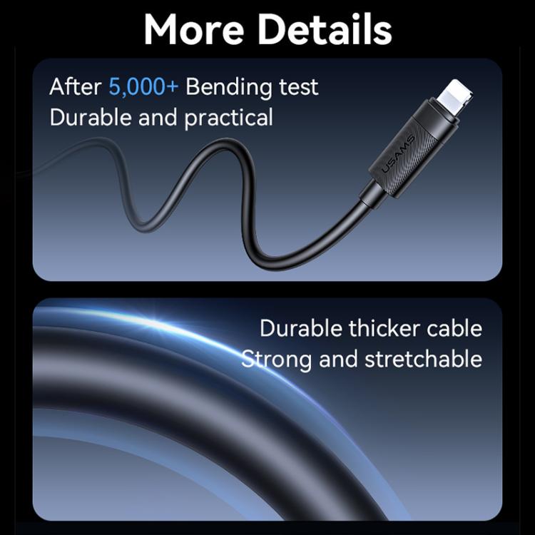 USAMS SJ781 U94 USB-C to 8 Pin 30W Fast Charging Black Data Cable 1M at MosAccessories.co.uk