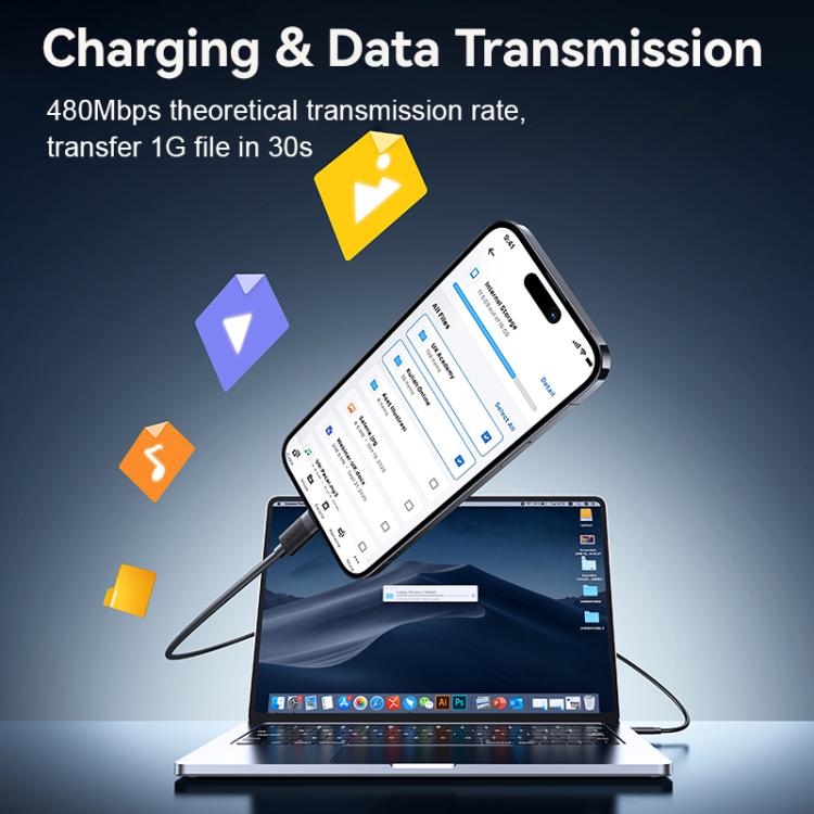 USAMS SJ781 U94 USB-C to 8 Pin 30W Fast Charging Black Data Cable 1M at MosAccessories.co.uk