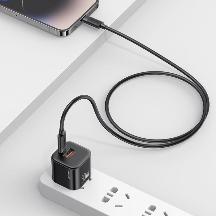 USAMS SJ781 U94 USB-C to 8 Pin 30W Fast Charging Black Data Cable 1M at MosAccessories.co.uk