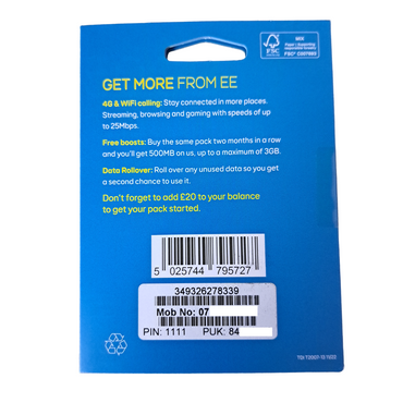 EE Pay As You Go Sim Card - £20 Subscription Pack at MosAccessories.co.uk