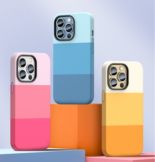 PC & PU Leather Three Colour Splicing Case for iPhone 11, 12, 13 and 14 series