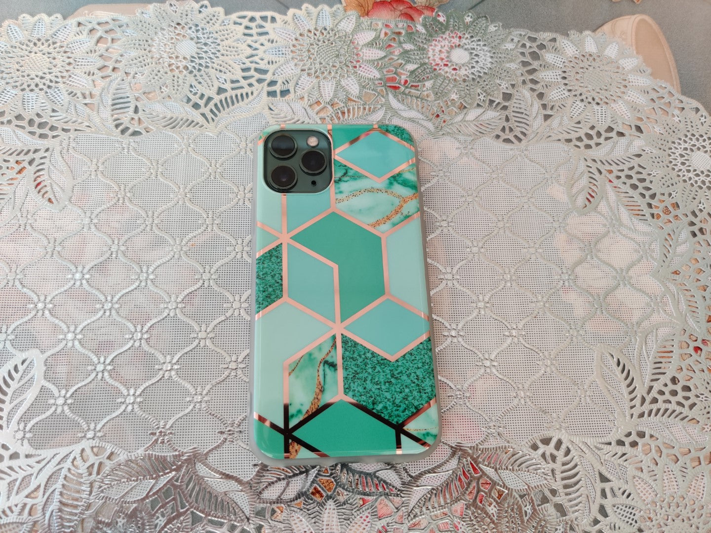 Marble Geometric TPU Green Case - For iPhone 11 Pro - mosaccessories