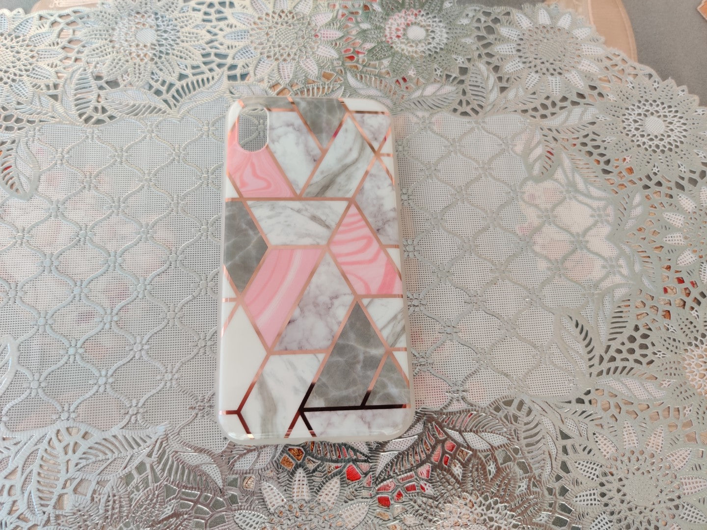 Marble Geometric TPU Coral Case - For iPhone X / Xs - mosaccessories