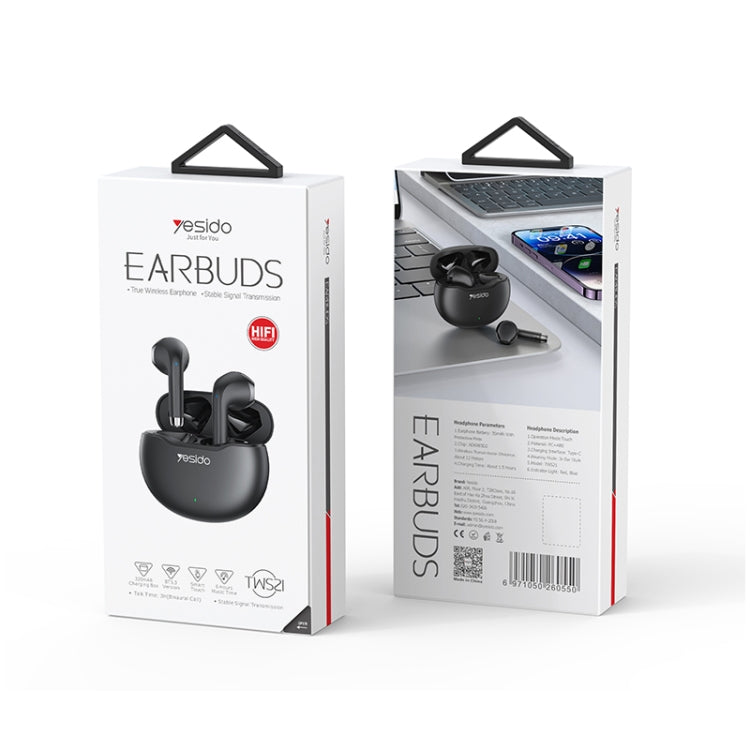 Yesido TWS21 Bluetooth 5.3 TWS Wireless Bluetooth Earphone - Black - MosAccessories.co.uk