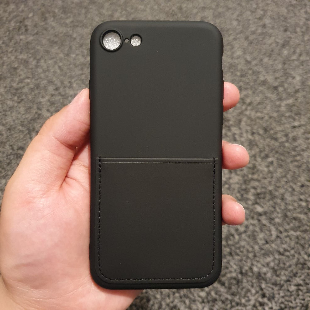 Liquid Silicone PU Leather Black Case With Card Slot - For iPhone 7 / 8 - MosAccessories.co.uk
