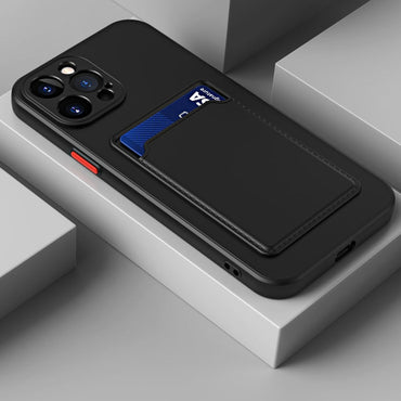 Skin Feel Card Slot Contrast Colour Button TPU Phone Case - For iPhone 15 Pro Max - mosaccessories