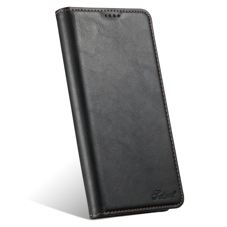 Suteni J02 Oil Wax Wallet PU Leather Black Phone Case - For iPhone 16 at MosAccessories.co.uk