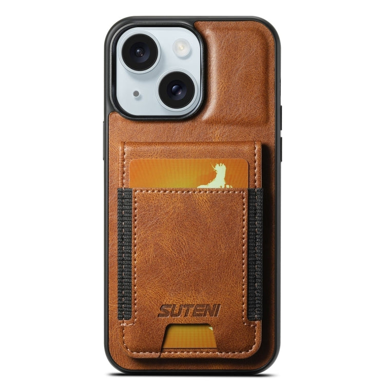 Suteni H03 Oil Wax PU Leather Wallet Stand Card Slot Back Phone Case - For iPhone 15 Plus - MosAccessories.co.uk