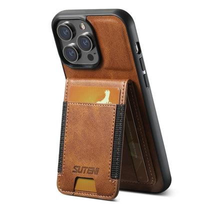 Suteni H03 Oil Wax PU Leather Wallet Stand Card Slot Back Phone Case - For iPhone 15 Plus - MosAccessories.co.uk