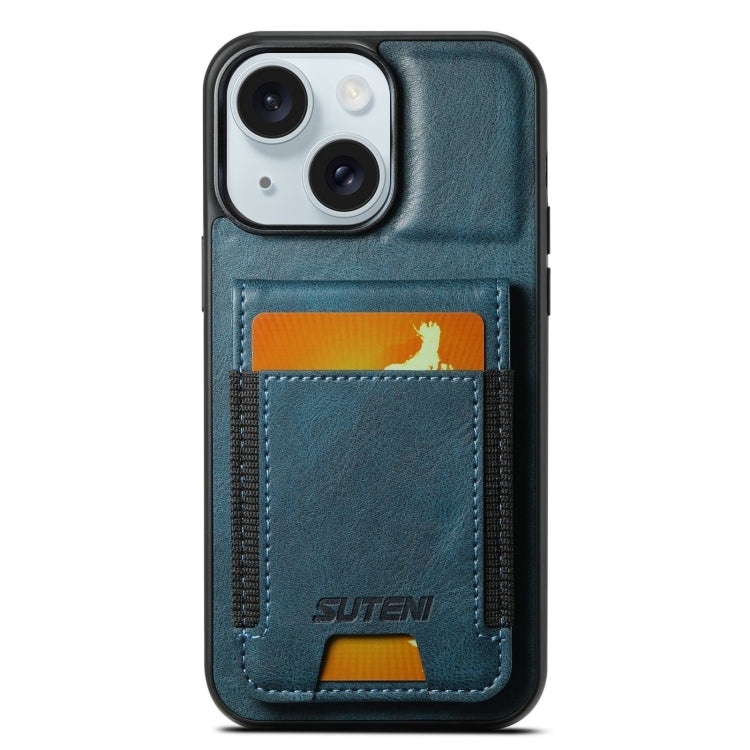 Suteni H03 Oil Wax PU Leather Wallet Stand Card Slot Back Phone Case - For iPhone 15 Plus - MosAccessories.co.uk