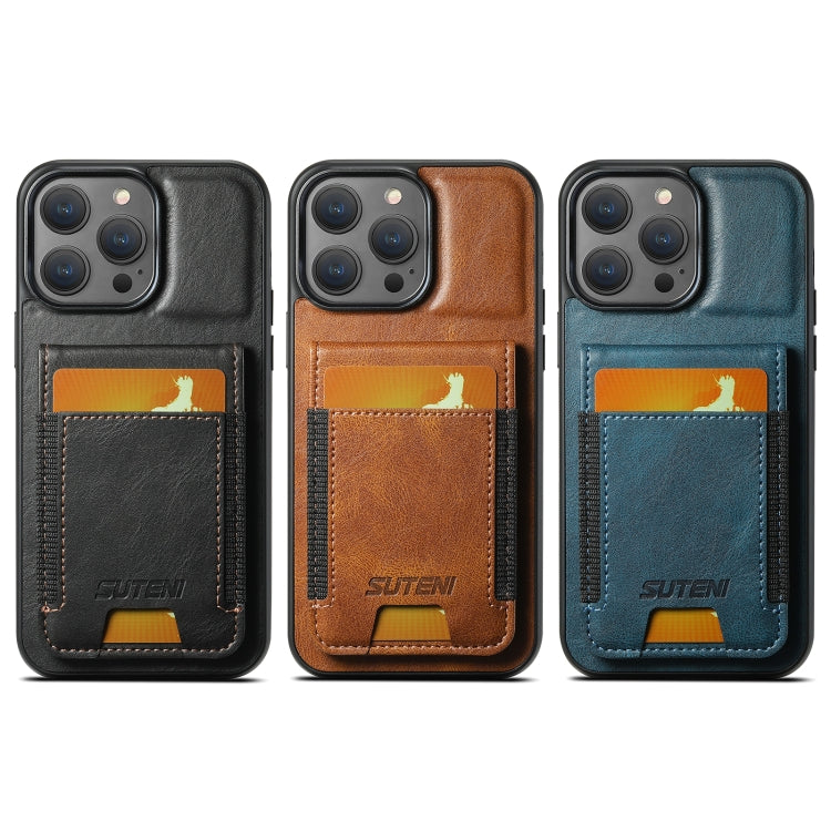 Suteni H03 Oil Wax PU Leather Wallet Stand Back Phone Case - For iPhone 15 - MosAccessories.co.uk