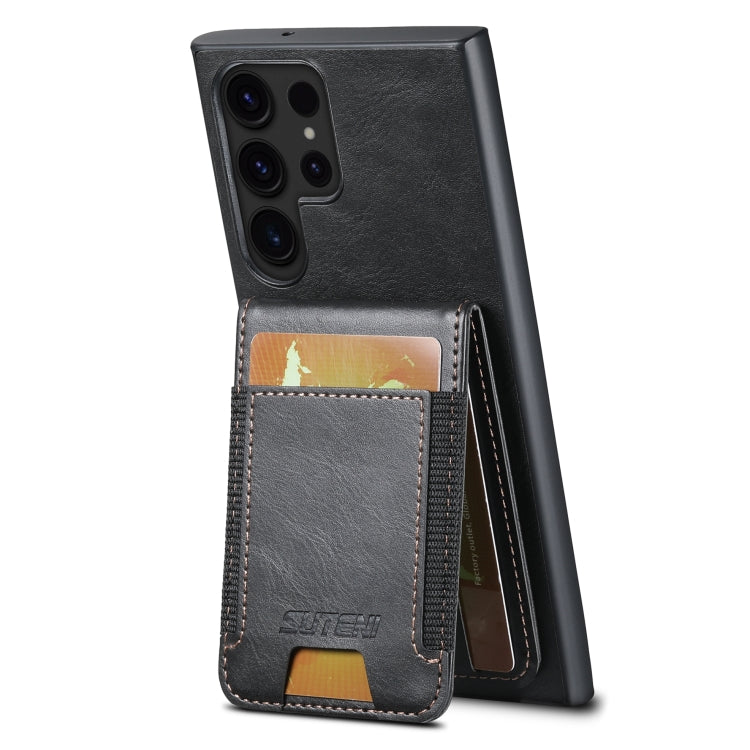 Suteni H03 Oil Wax PU Leather Wallet Stand Card Slot Back Phone Case - For Samsung Galaxy S24 Ultra - MosAccessories.co.uk