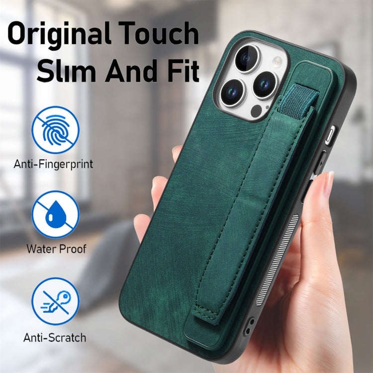 Retro Wristband Holder PU Leather Back Phone Case - For iPhone 16 Series