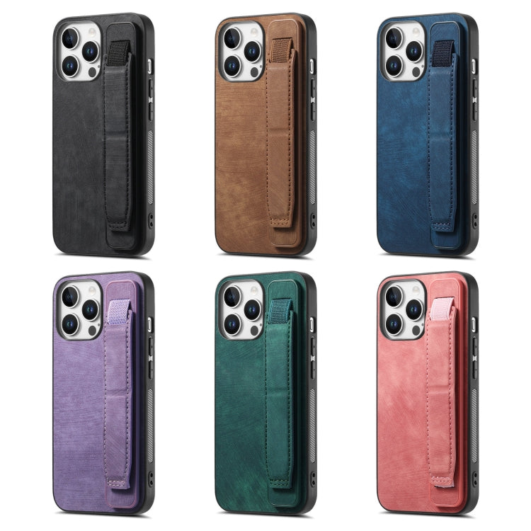 Retro Wristband Holder PU Leather Back Phone Case - For iPhone 16 Series