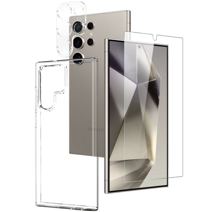 NORTHJO Clear TPU Case with Tempered Glass Screen Protector and Camera Lens Film - For Samsung Galaxy S25 Edge / S25 / S25+ / S24 Ultra / S24+ / S24 / S23+ / S23