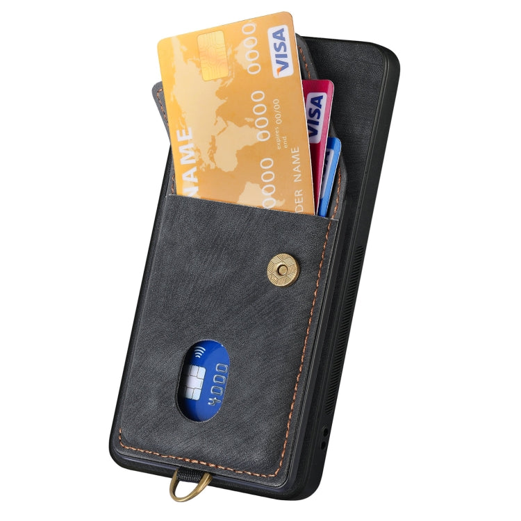 Retro Card Wallet Fold PU Leather Phone Case with Strap - For Samsung Galaxy S25 Ultra / S25+