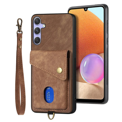Retro Card Wallet Fold PU Leather Phone Case with Strap - For Samsung Galaxy S25 Ultra / S25+