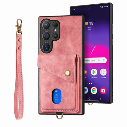 Retro Card Wallet Fold PU Leather Phone Case with Strap - For Samsung Galaxy S25 Ultra / S25+