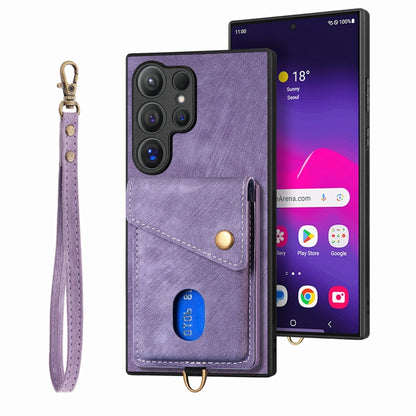 Retro Card Wallet Fold PU Leather Phone Case with Strap - For Samsung Galaxy S25 Ultra / S25+
