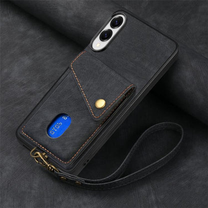 Retro Card Wallet Fold PU Leather Phone Case with Strap - For Samsung Galaxy S25 Edge / S25 / A56 / A36