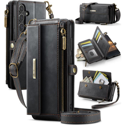 CaseMe RFID Blocking Zipper Wallet PU Leather Phone Case with Crossbody Strap - For Samsung Galaxy S20+ / S20 / S25 / S24 / S25+ / S24+
