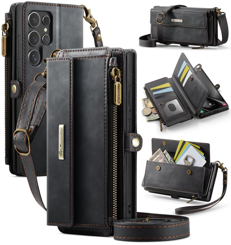 CaseMe RFID Blocking Zipper Wallet PU Leather Phone Case with Crossbody Strap - For Samsung Galaxy S25 Edge / A56 / A16 / S25 Ultra