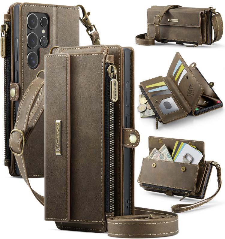 CaseMe RFID Blocking Zipper Wallet PU Leather Phone Case with Crossbody Strap - For Samsung Galaxy S25 Edge / A56 / A16 / S25 Ultra