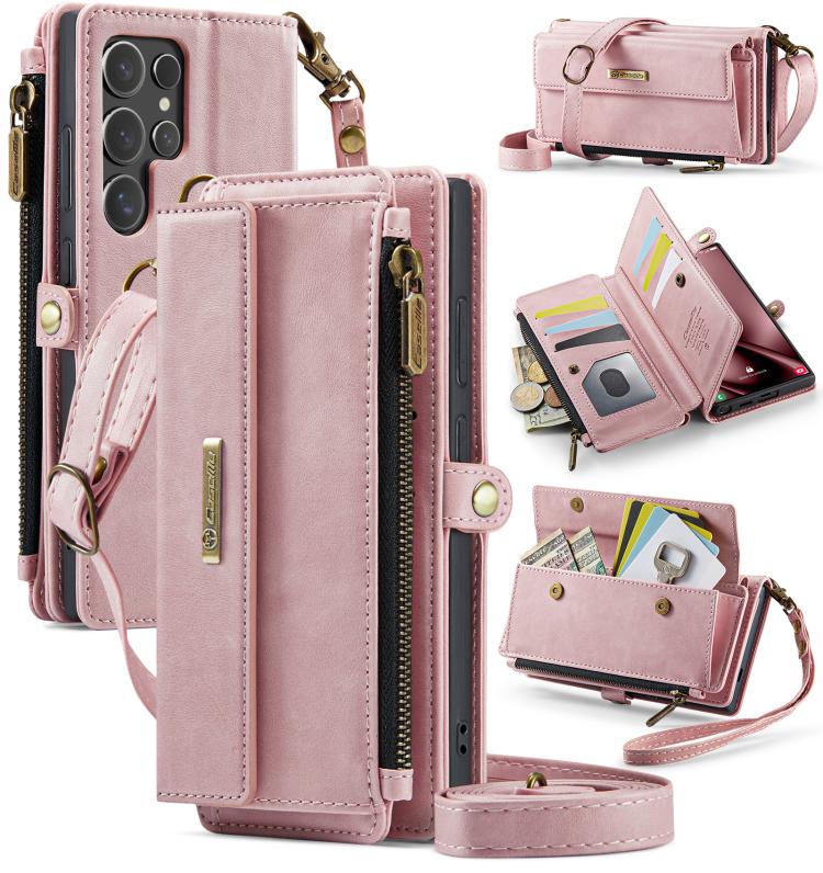 CaseMe RFID Blocking Zipper Wallet PU Leather Phone Case with Crossbody Strap - For Samsung Galaxy S25 Edge / A56 / A16 / S25 Ultra