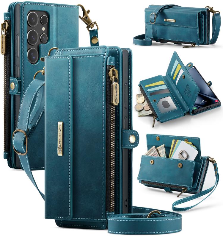 CaseMe RFID Blocking Zipper Wallet PU Leather Phone Case with Crossbody Strap - For Samsung Galaxy S25 Edge / A56 / A16 / S25 Ultra