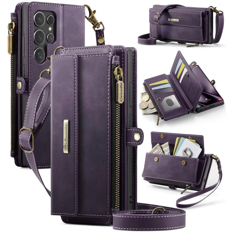 CaseMe RFID Blocking Zipper Wallet PU Leather Phone Case with Crossbody Strap - For Samsung Galaxy S24 FE / A55 / S24 Ultra / A15