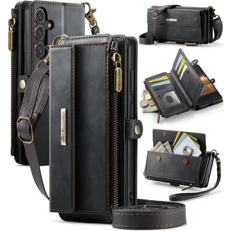 CaseMe RFID Blocking Zipper Wallet PU Leather Phone Case with Crossbody Strap - For Samsung Galaxy S24 FE / A55 / S24 Ultra / A15