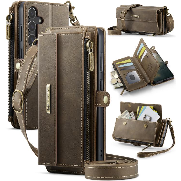CaseMe RFID Blocking Zipper Wallet PU Leather Phone Case with Crossbody Strap - For Samsung Galaxy S24 FE / A55 / S24 Ultra / A15