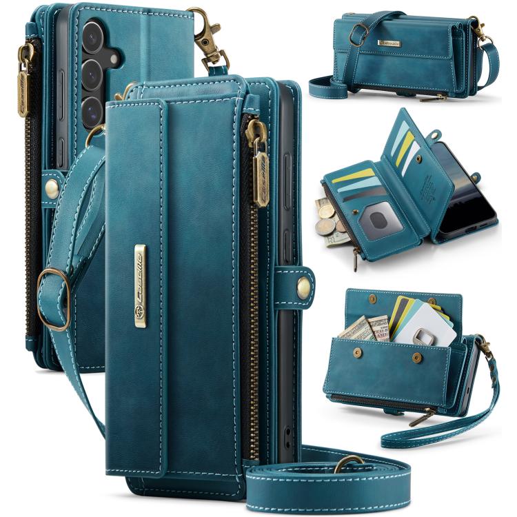CaseMe RFID Blocking Zipper Wallet PU Leather Phone Case with Crossbody Strap - For Samsung Galaxy S24 FE / A55 / S24 Ultra / A15