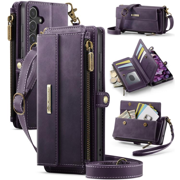CaseMe RFID Blocking Zipper Wallet PU Leather Phone Case with Crossbody Strap - For Samsung Galaxy S24 FE / A55 / S24 Ultra / A15