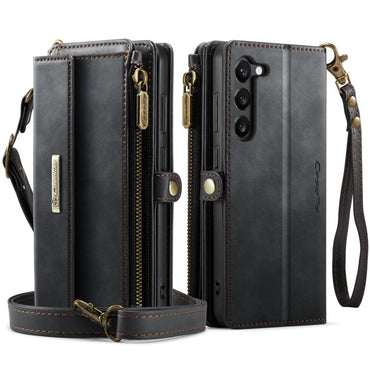 CaseMe RFID Blocking Zipper Wallet PU Leather Phone Case with Crossbody Strap - For Samsung Galaxy S23 / S22 Ultra / S22+ / S22