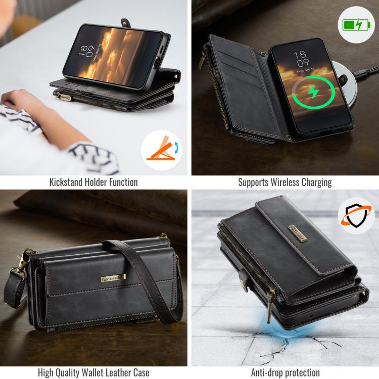 CaseMe RFID Blocking Zipper Wallet PU Leather Phone Case with Crossbody Strap - For Samsung Galaxy S23 / S22 Ultra / S22+ / S22