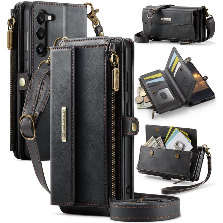 CaseMe RFID Blocking Zipper Wallet PU Leather Phone Case with Crossbody Strap - For Samsung Galaxy S23 FE / A54 / S23 Ultra / S23+