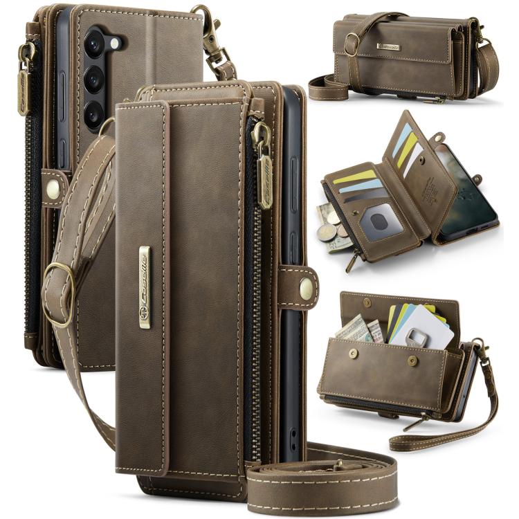 CaseMe RFID Blocking Zipper Wallet PU Leather Phone Case with Crossbody Strap - For Samsung Galaxy S23 FE / A54 / S23 Ultra / S23+