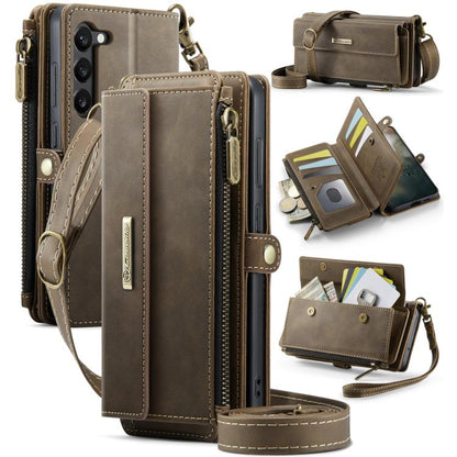CaseMe RFID Blocking Zipper Wallet PU Leather Phone Case with Crossbody Strap - For Samsung Galaxy S23 FE / A54 / S23 Ultra / S23+